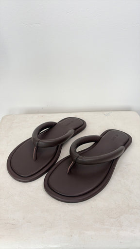 St Agni. Brown Leather Padded Thongs, 37