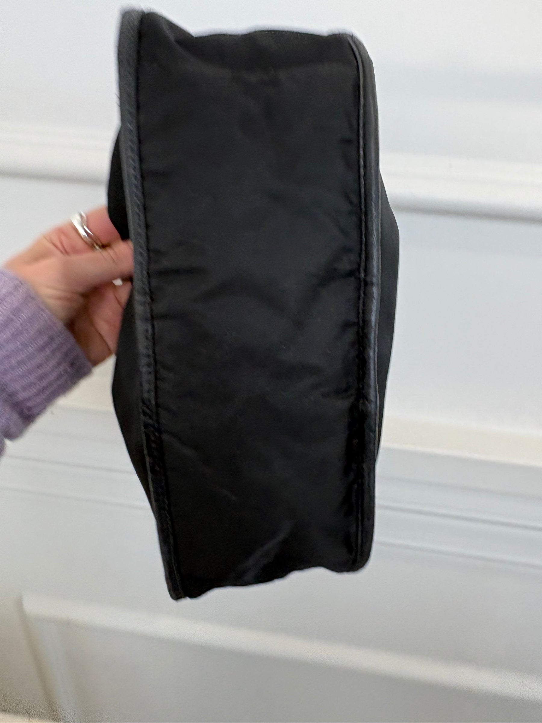 Prada Black Nylon Leather Trimmed Shoulder Bag