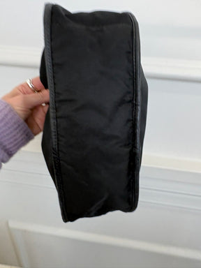 Prada Black Nylon Leather Trimmed Shoulder Bag