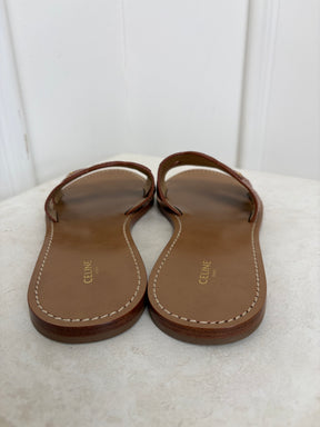 Celine Triomphe Tan Slides, 40