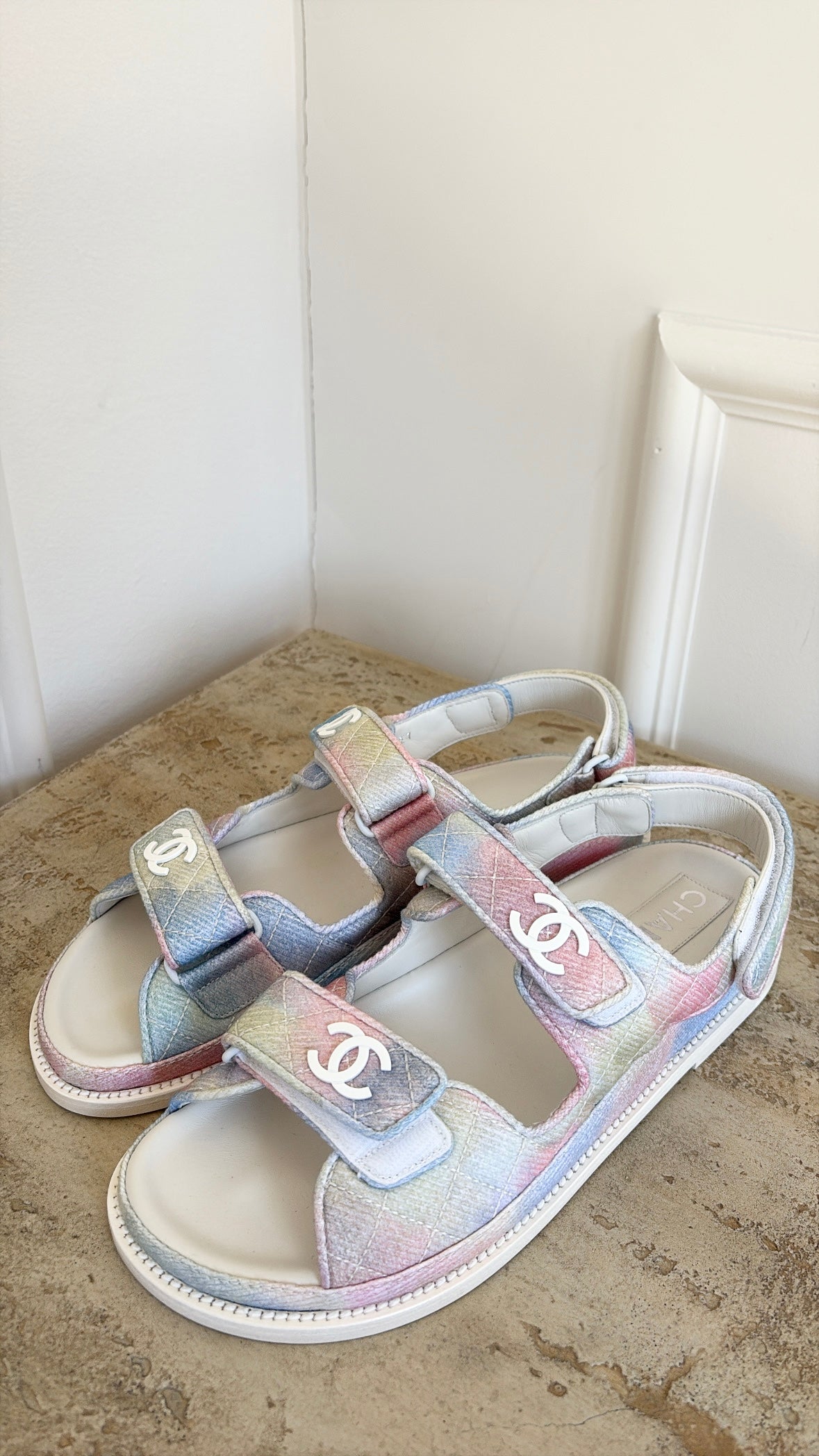 Chanel Multi Pastel Canvas Dad Sandals, 40 C