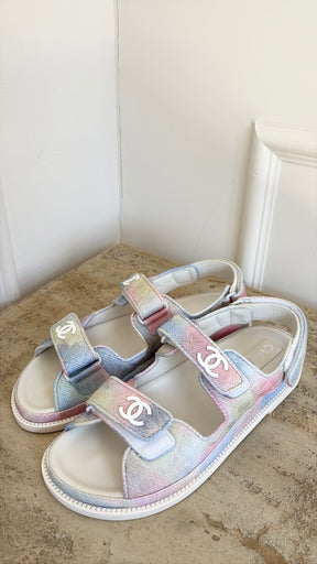 Chanel Multi Pastel Canvas Dad Sandals, 40 C