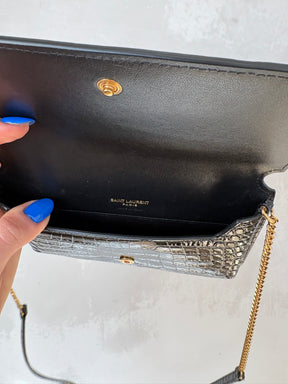 YSL Black Croc Embossed Monogram WOC