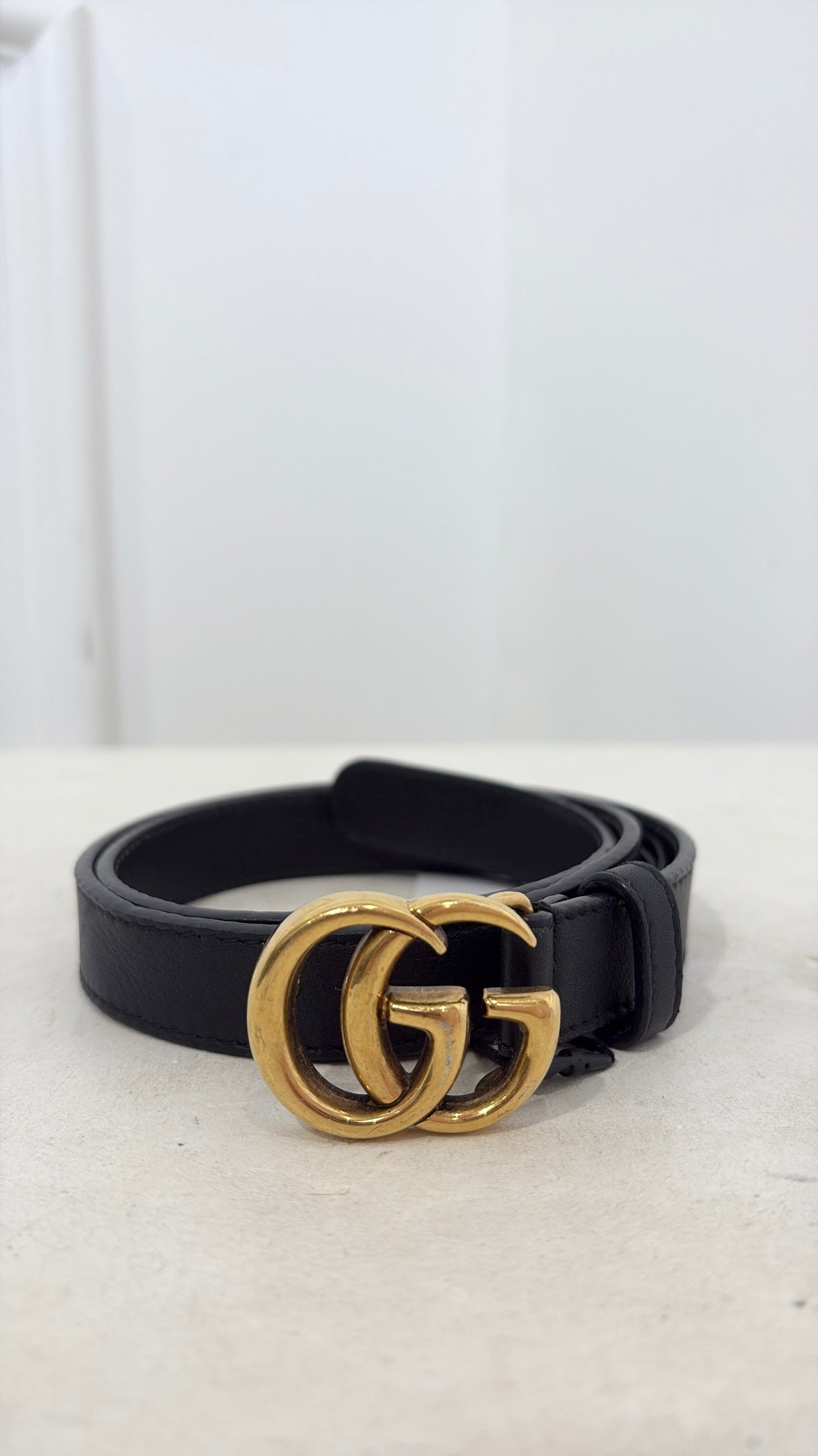 Gucci Black Leather 2cm Marmont Belt, 65