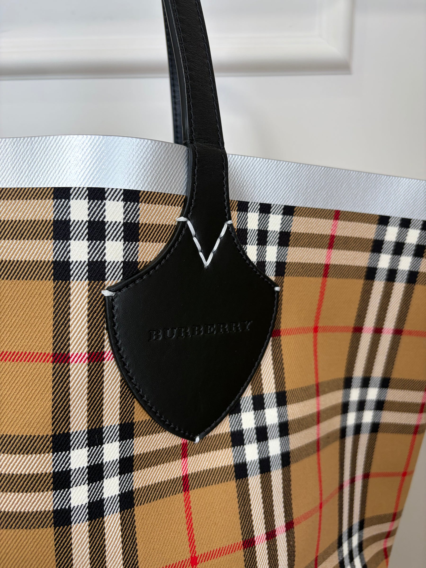 Burberry Beige Canvas Giant Check Tote