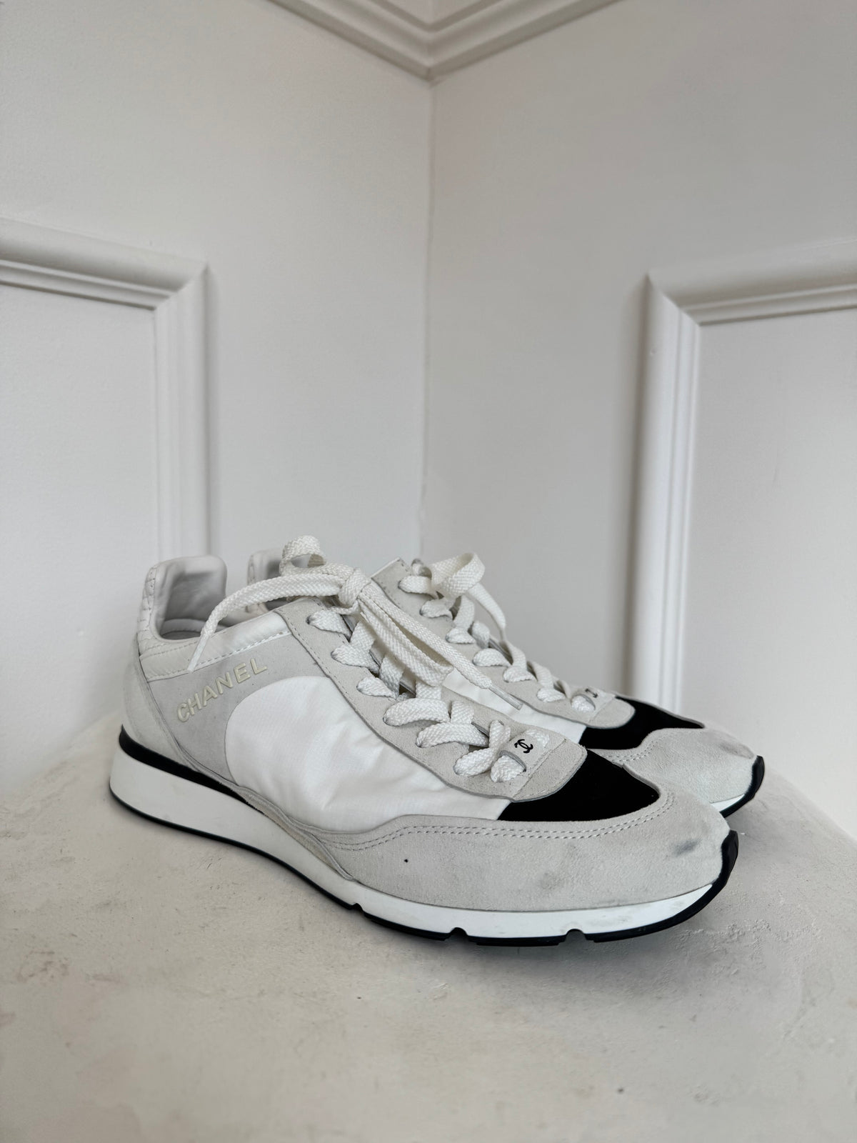 Chanel White Logo Sneaker with Black Details, 40