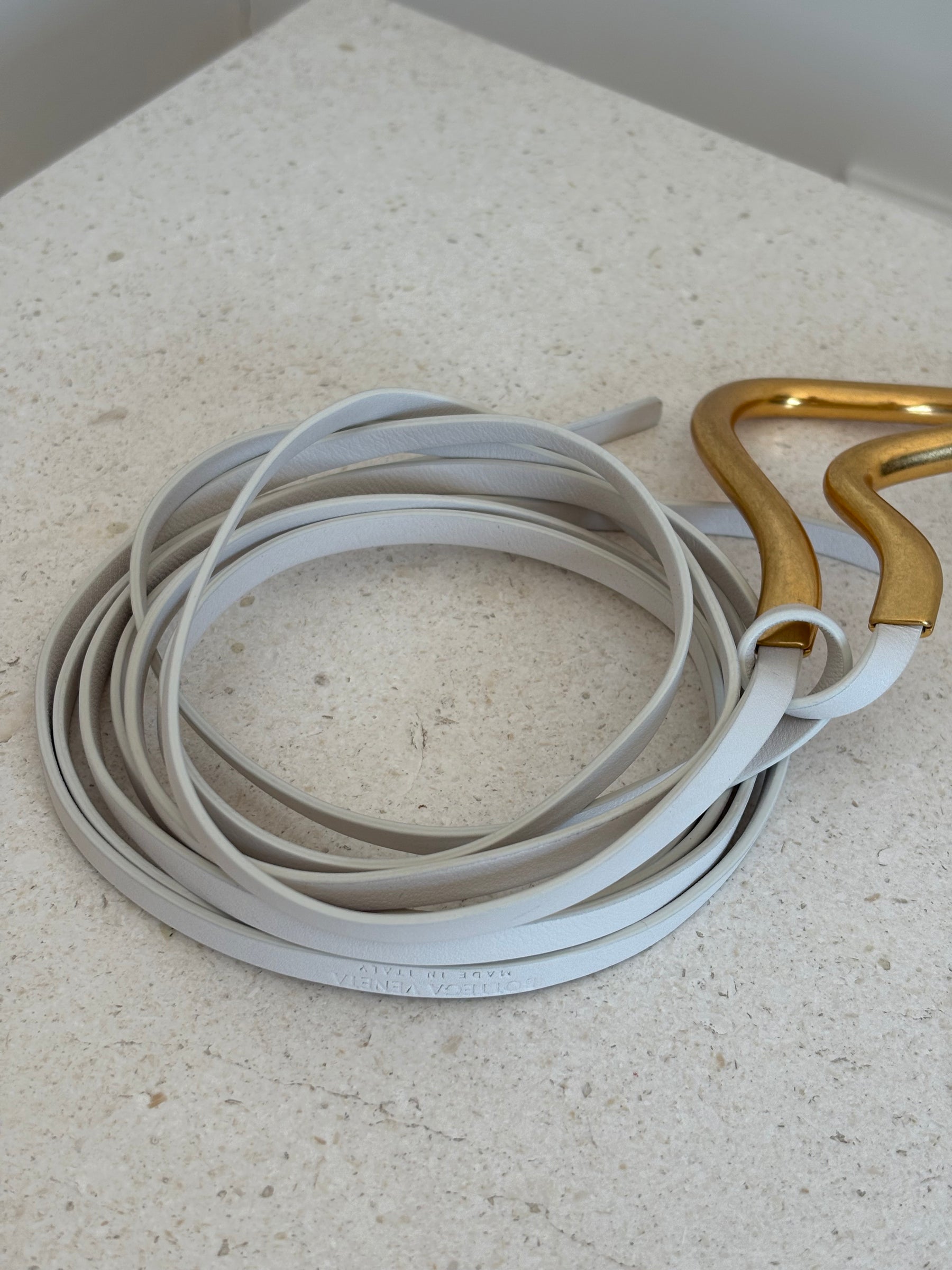 Bottega Veneta White Leather Gold Buckle Wrap belt