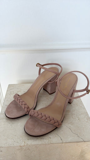 Gianvito Rossi Pink Suede Plaited Block Heels, 42