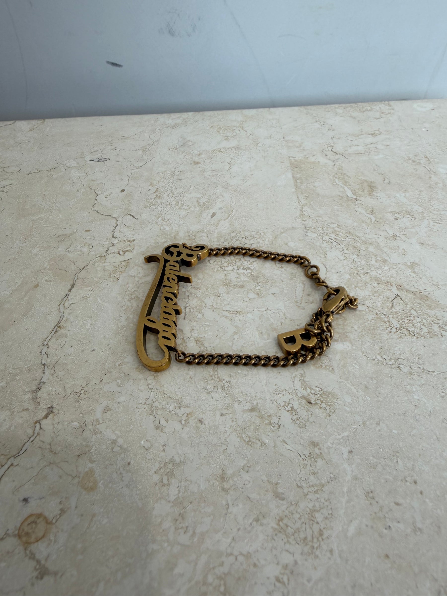 Balenciaga Gold Tone Logo Chain Bracelet
