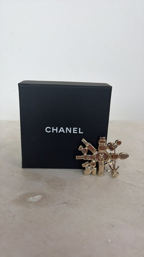 Chanel Champagne Crystal Logo Brooch