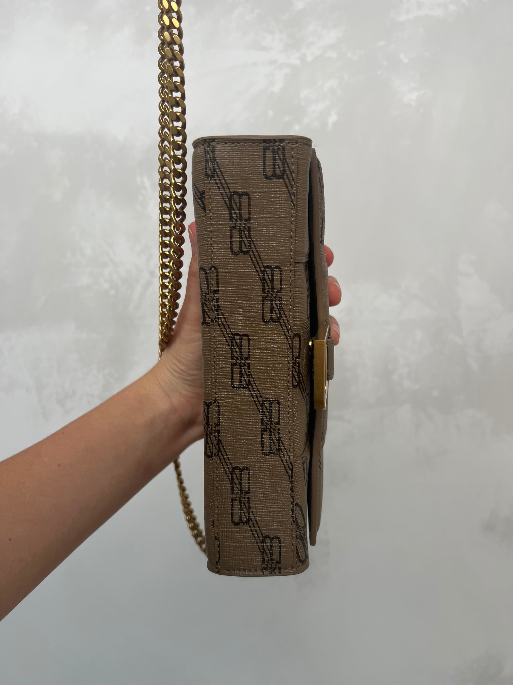 Balenciaga Taupe and Black Leather Monogram Hourglass Mini Bag