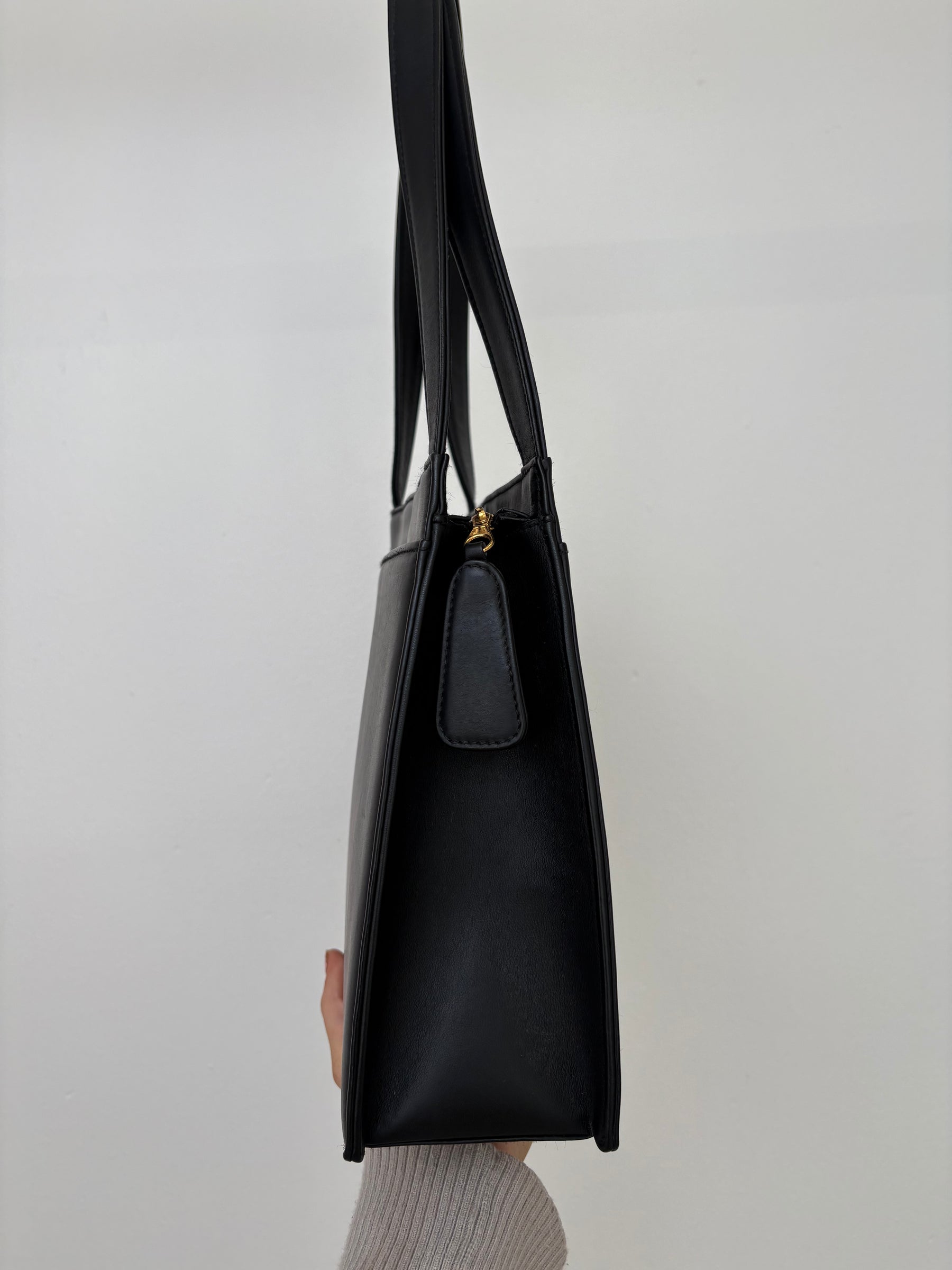 Chanel Black Leather Logo Top Handle Shoulder Bag