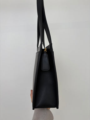 Chanel Black Leather Logo Top Handle Shoulder Bag