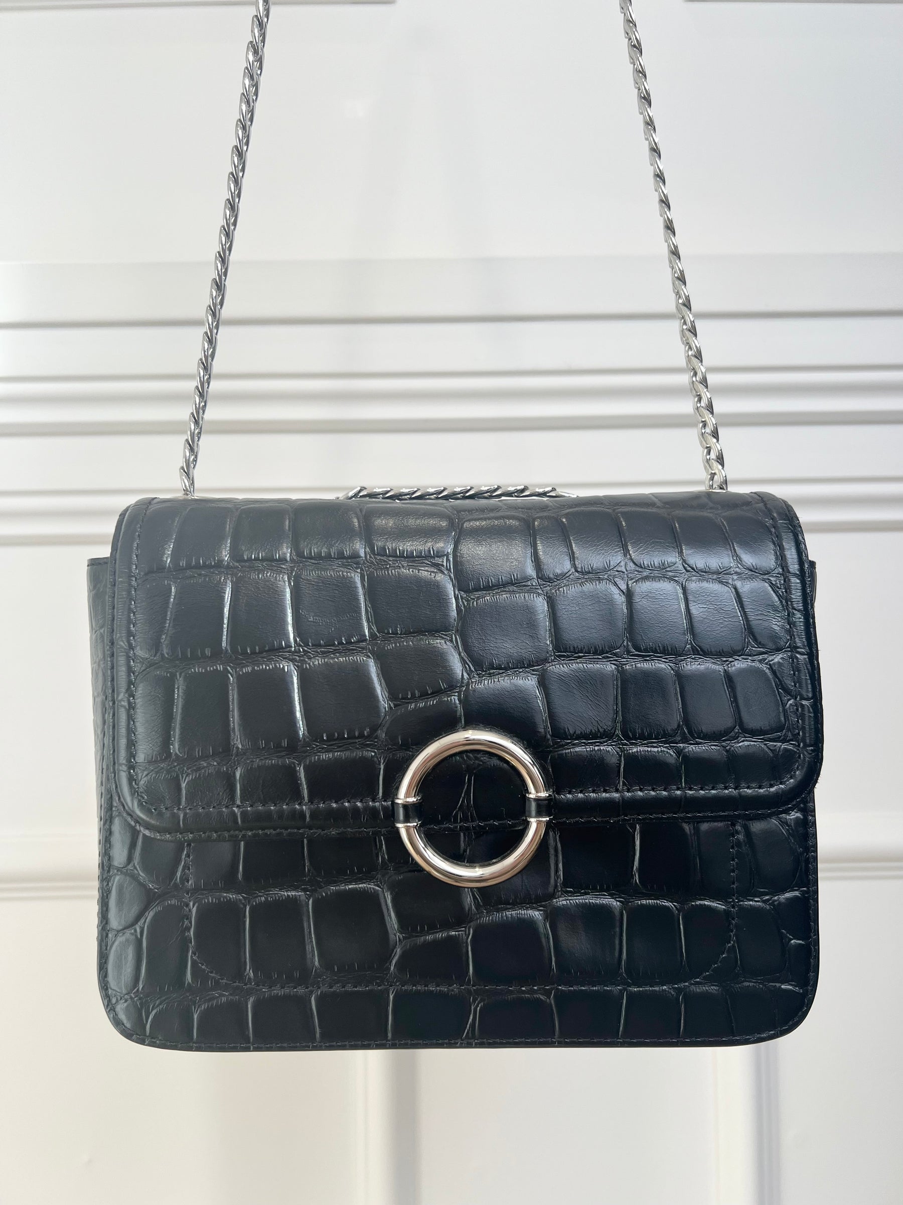 Oroton Ashby Croc Effect Shoulder Bag Tone Silver Hardware