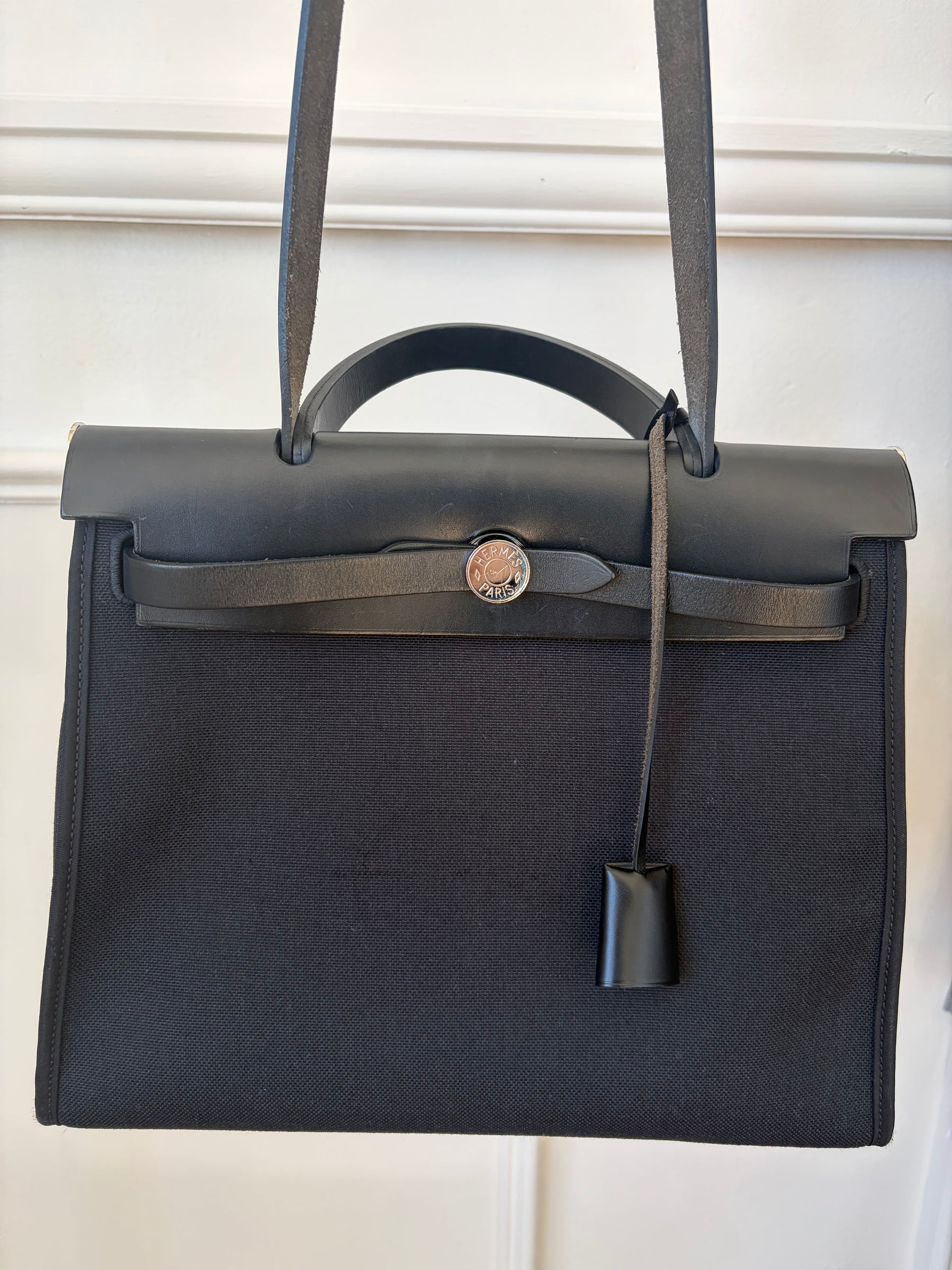 Hermès Black Canvas and Leather Her Bag 31