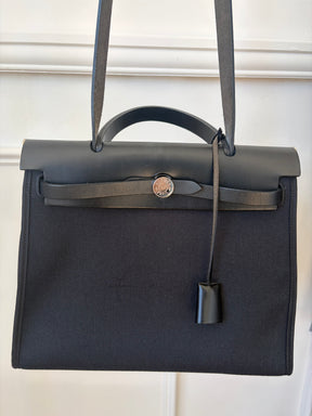 Hermès Black Canvas and Leather Her Bag 31