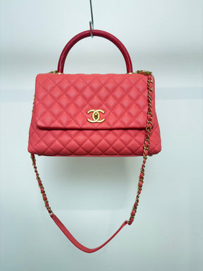 Chanel Coral Caviar Leather Medium Coco Handle Bag