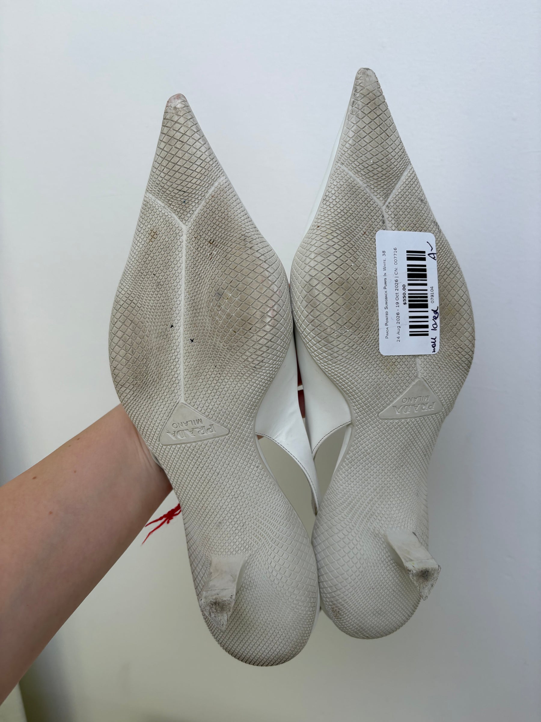 Prada Pointed Slingback Pumps In White, 38