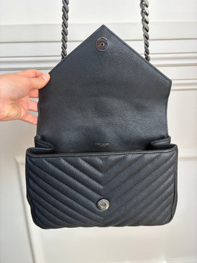 Saint Laurent Black Chevron Leather Medium College Bag
