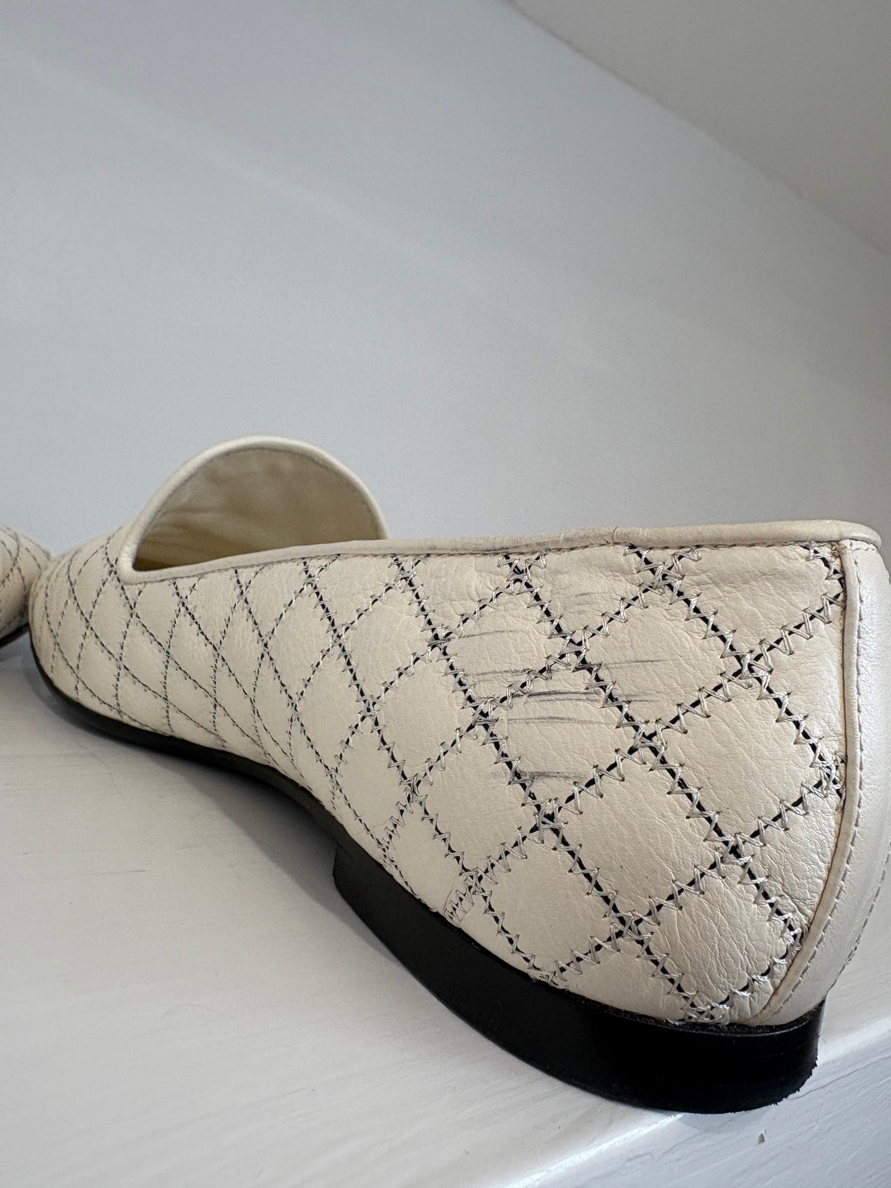 Chanel Cream And Black Quilted Leather Loafer, 39C