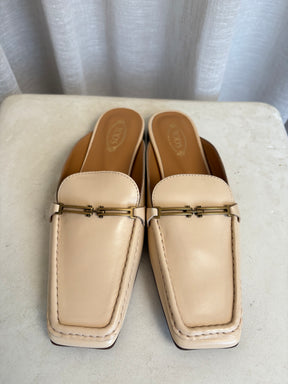 Tod's Blush Leather Square Toe Backless Mules, 38
