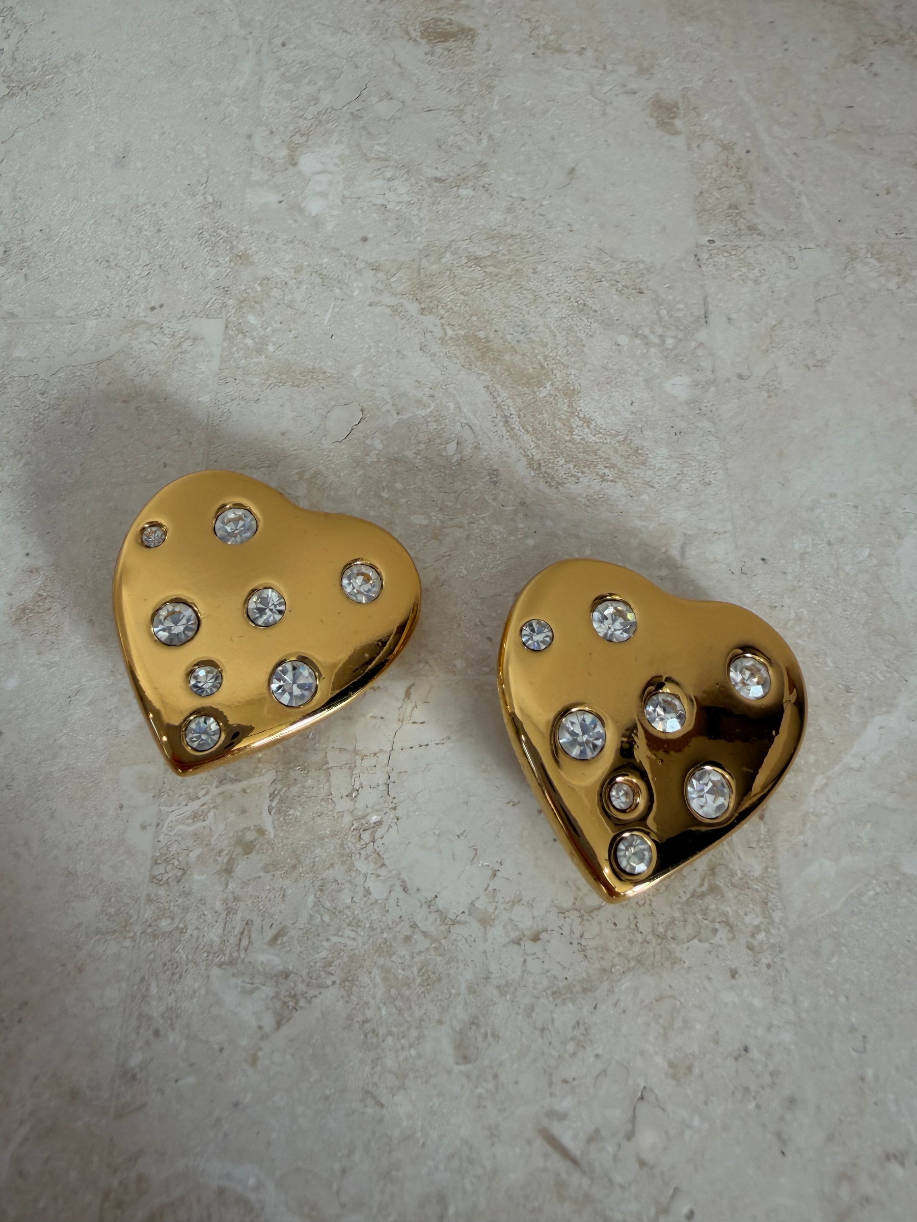 Saint Laurent Gold Tone Heart Clip On Earrings