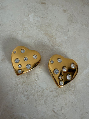 Saint Laurent Gold Tone Heart Clip On Earrings