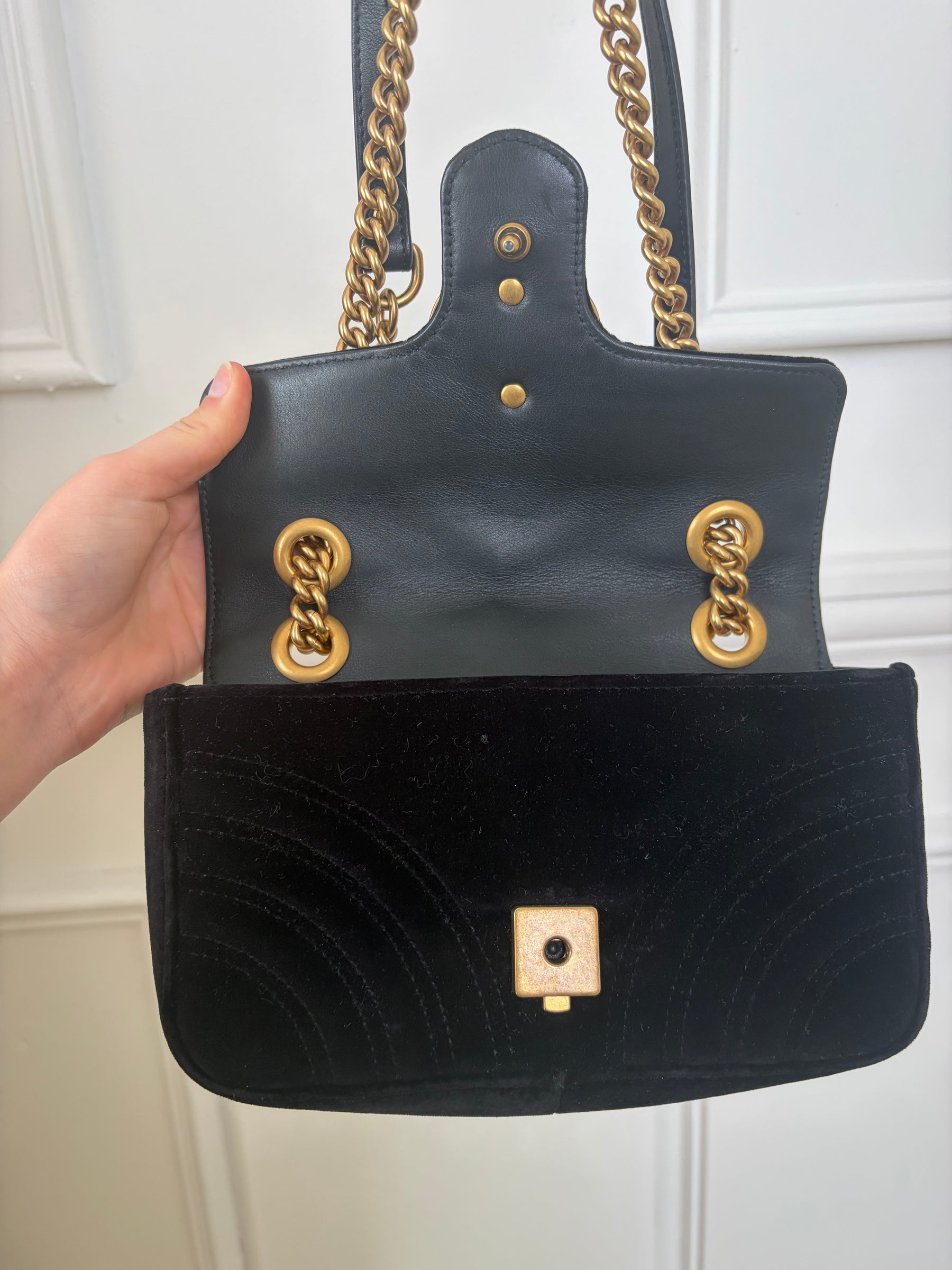 Gucci Black Velvet Marmont Crossbody Bag