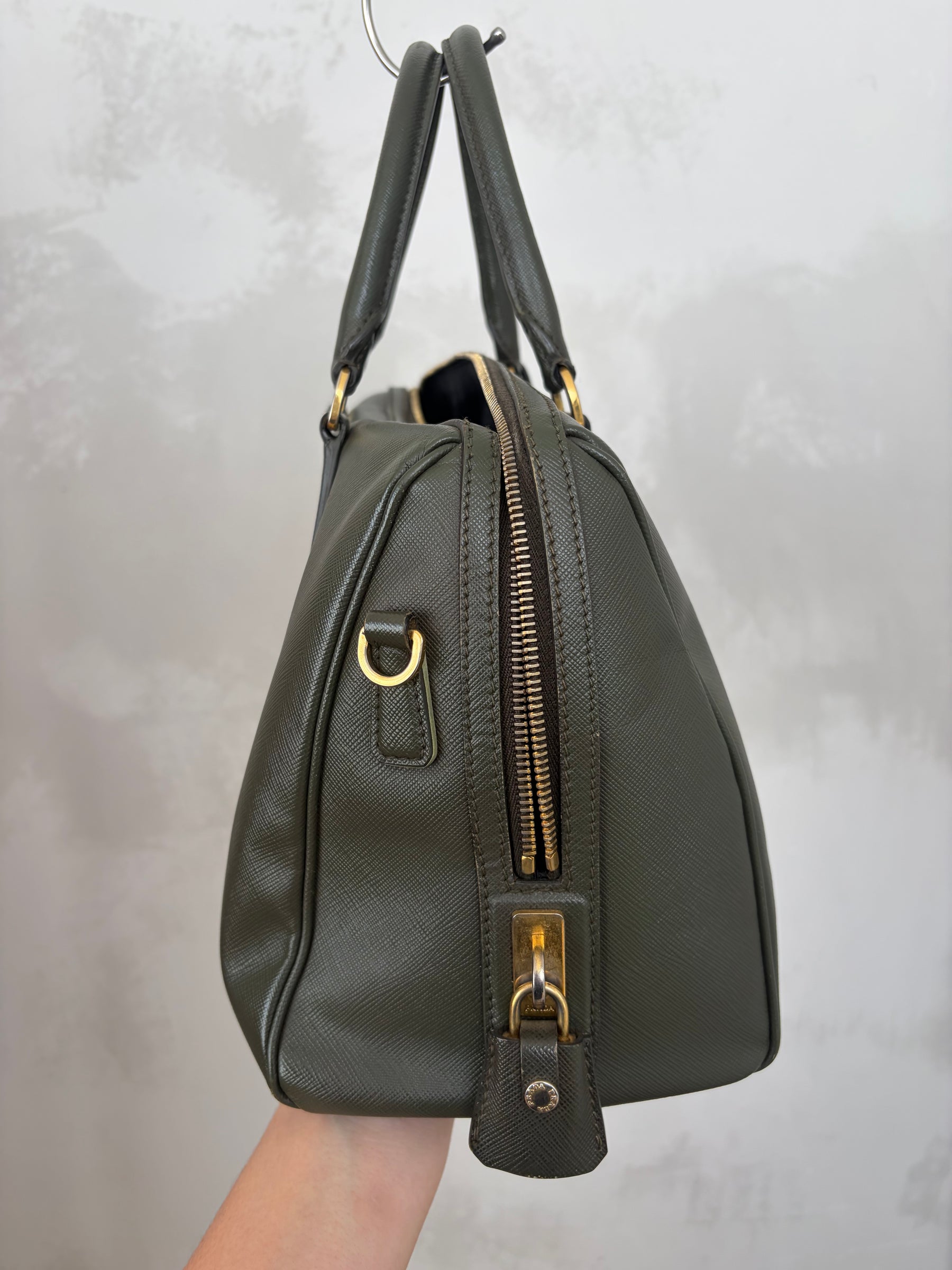 Prada Olive Green Saffiano Leather 'Lux Bower' Bag *missing strap*