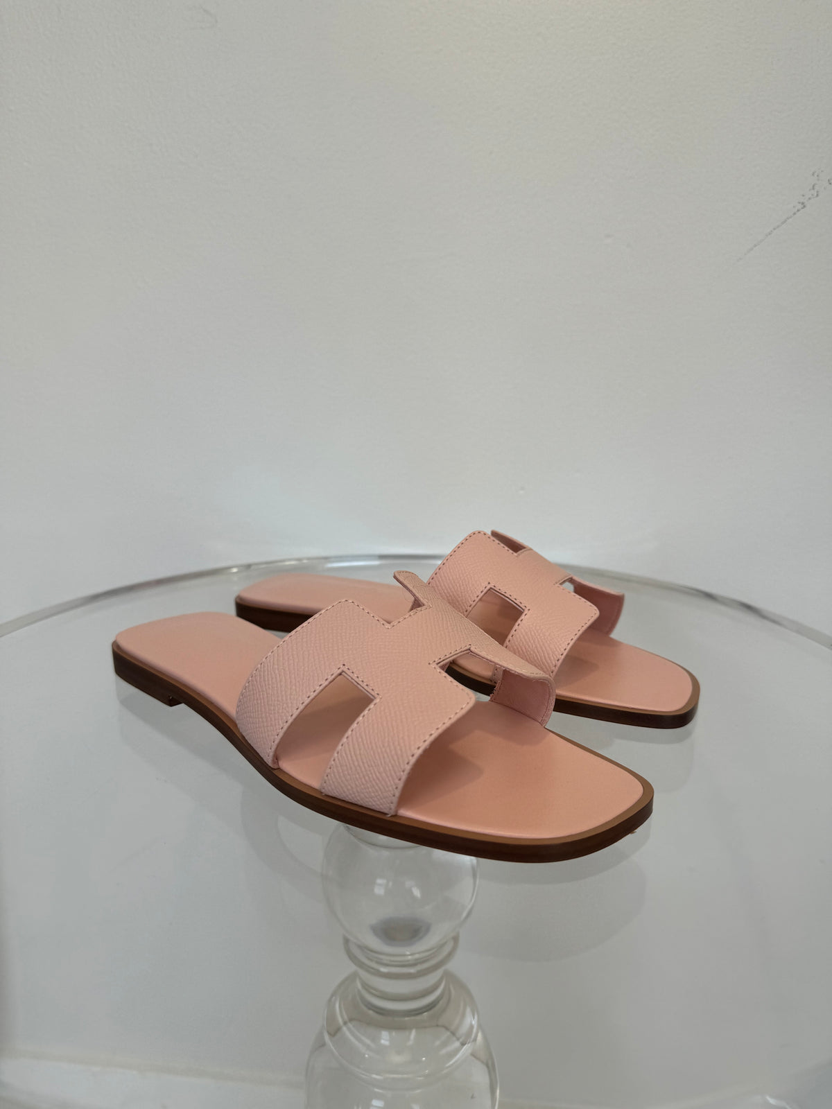 Hermès Rose Pale Epsom Leather Oran Slides, 37.5