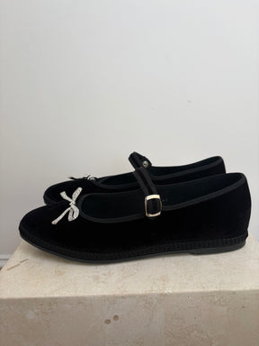Giambattista Valli Black Velvet Crystal Bow Mary Janes, 41