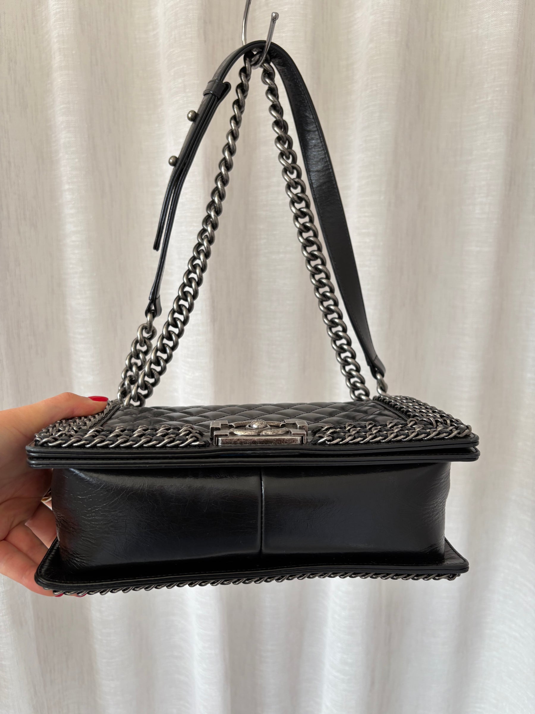 Chanel Boy Leather Handbag With Chain Detail Medium
