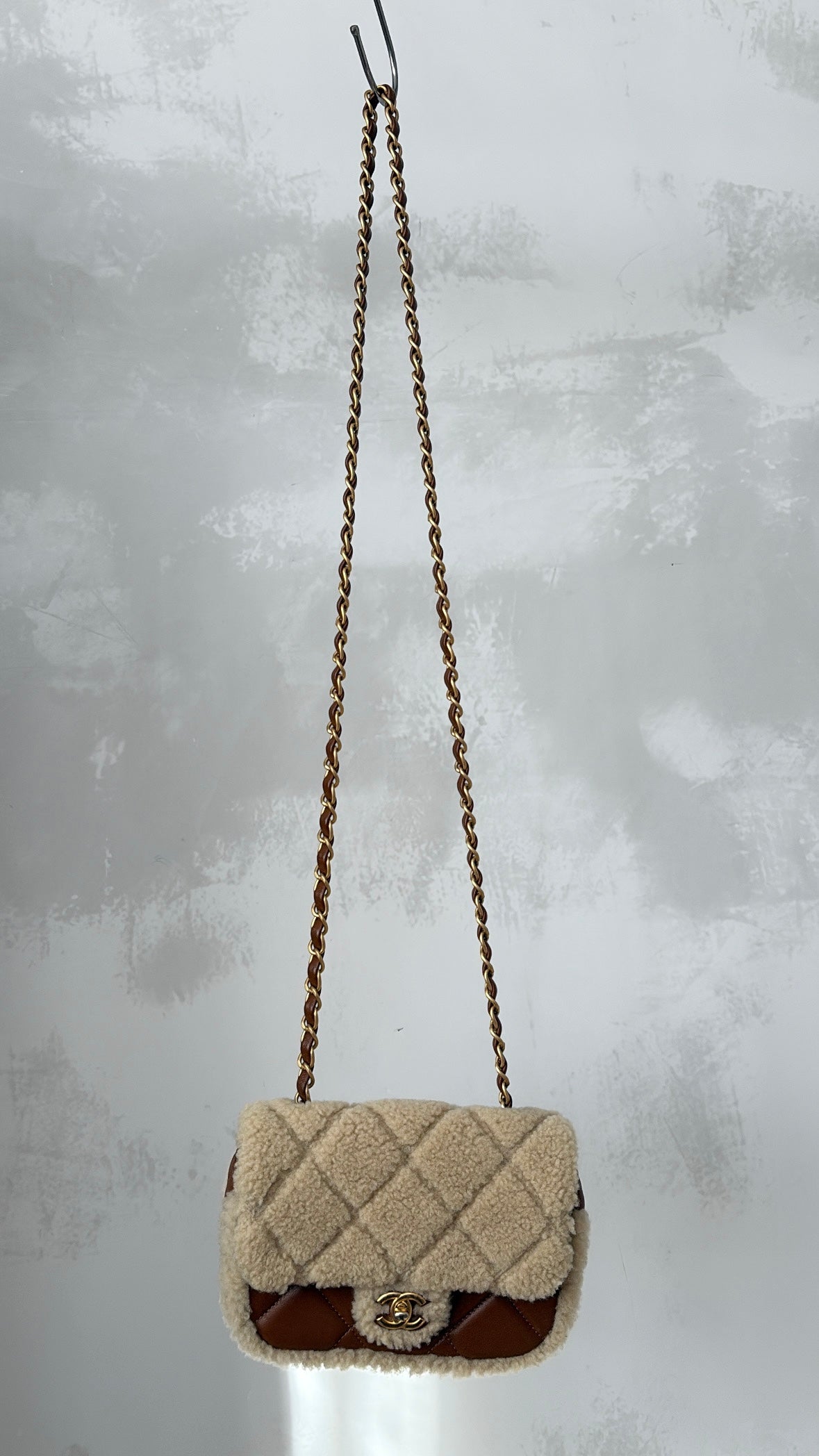 Chanel Mini Shearling Flap Bag Lambskin Dark Brown GHW