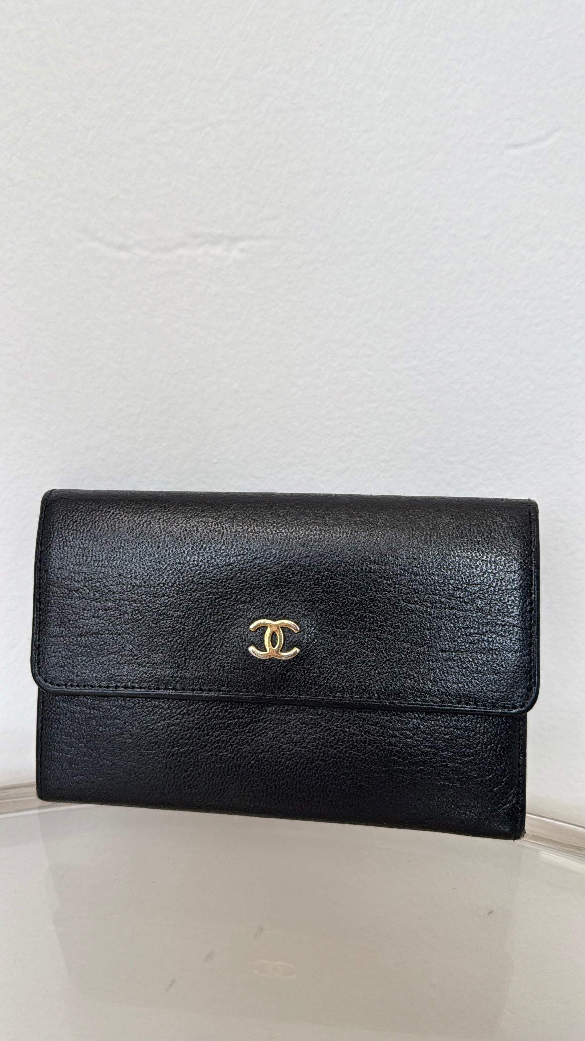 Chanel Vintage Black Leather Purse Gold HW