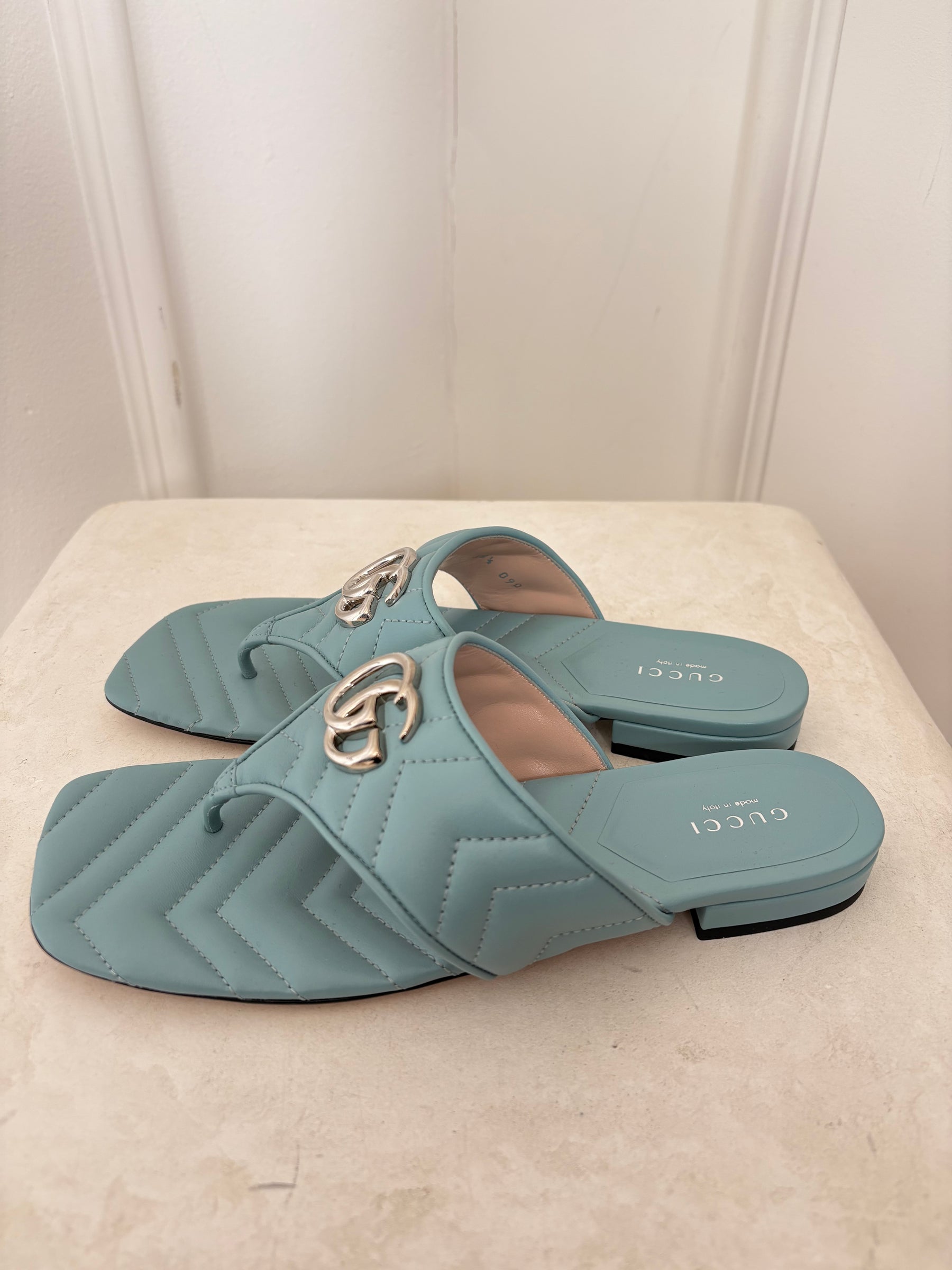 Gucci Marmont Leather Mules Blue, 38.5