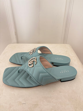 Gucci Marmont Leather Mules Blue, 38.5