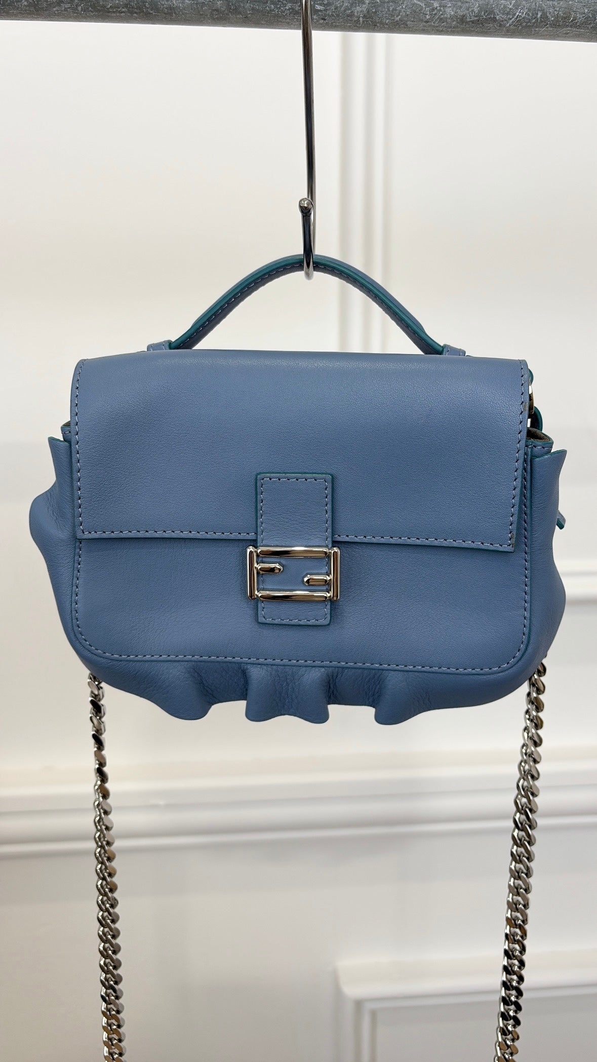 Fendi Blue and Burgundy Leather Double Sided Wave Baguette