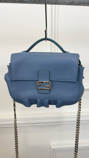 Fendi Blue and Burgundy Leather Double Sided Wave Baguette