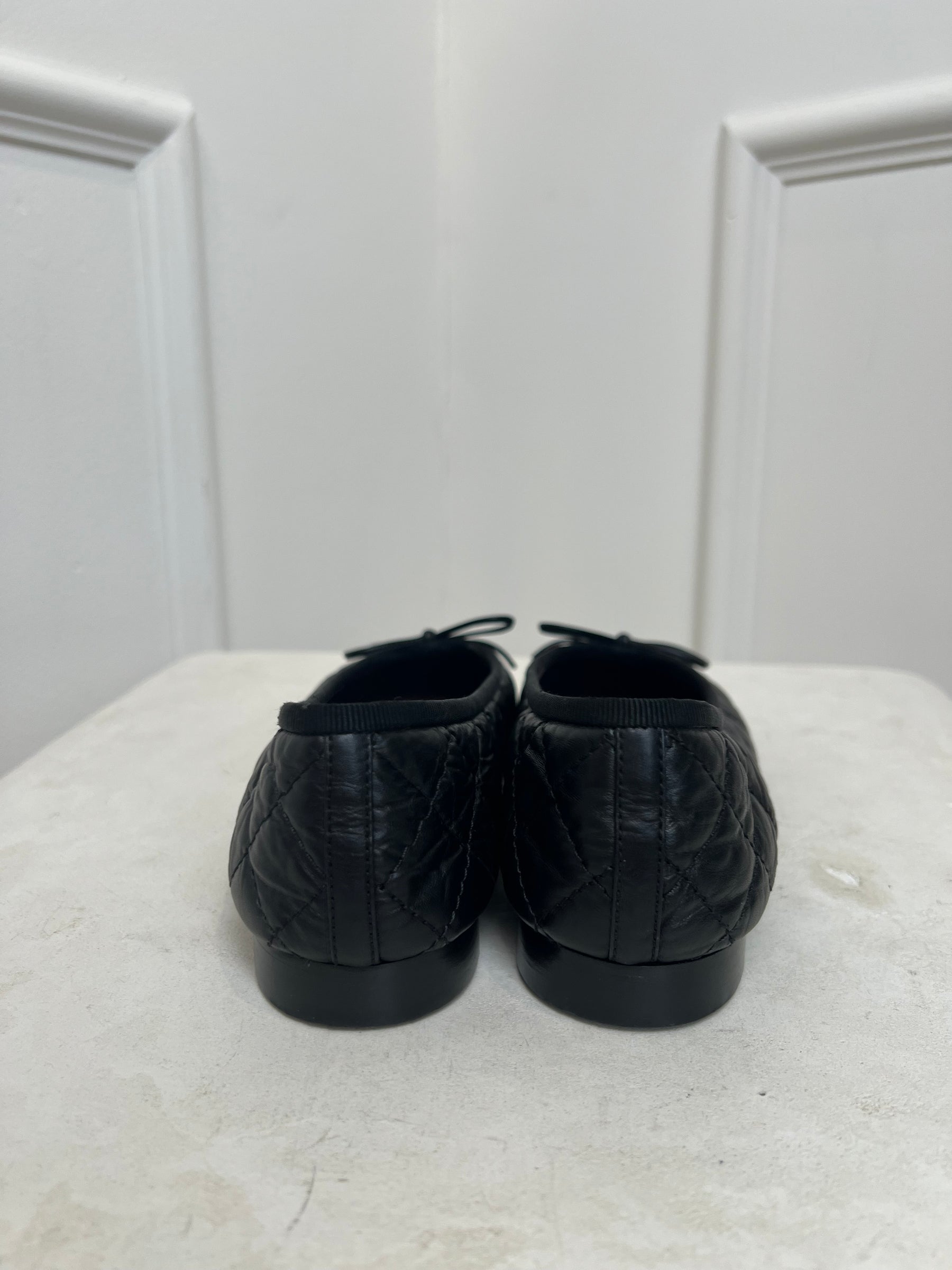 Chanel Black Quilted Leather Ballet Flats, 37