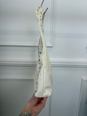 gimaguas Cream Leather Studded Shoulder Bag