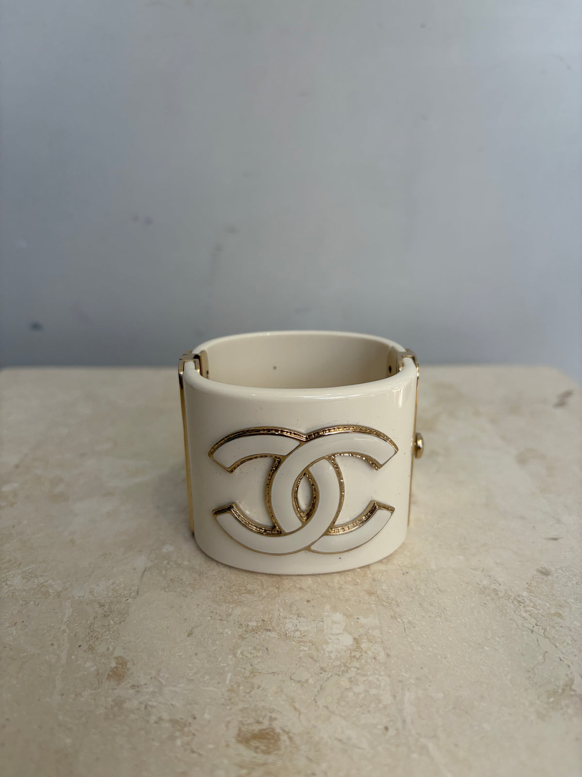 Chanel Black and White Acrylic Logo Cuff SET