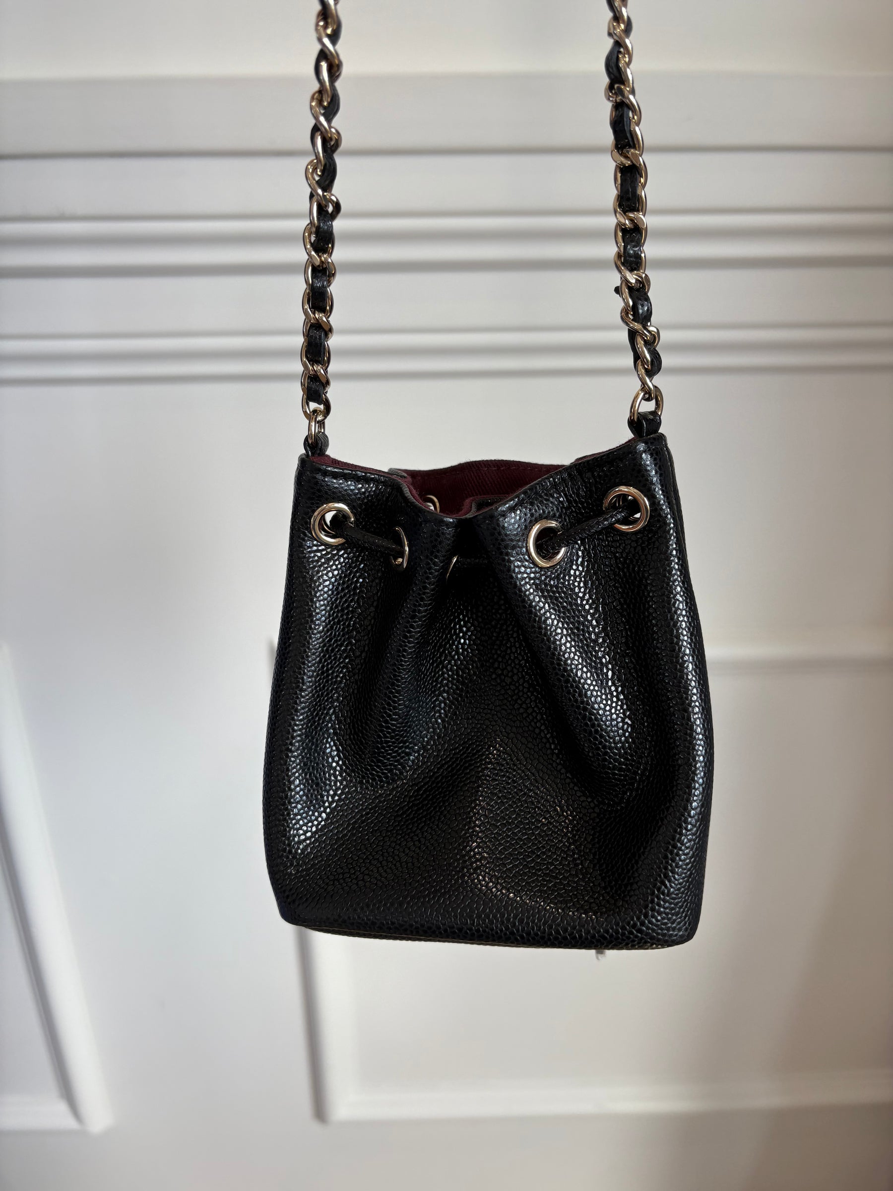 Chanel Black Caviar Leather Mini Bucket Bag