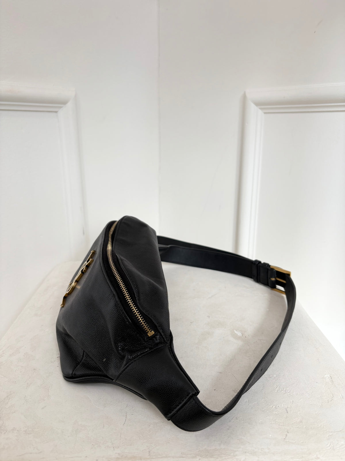 Saint Laurent Monogram Belt Bag Black Grained Leather