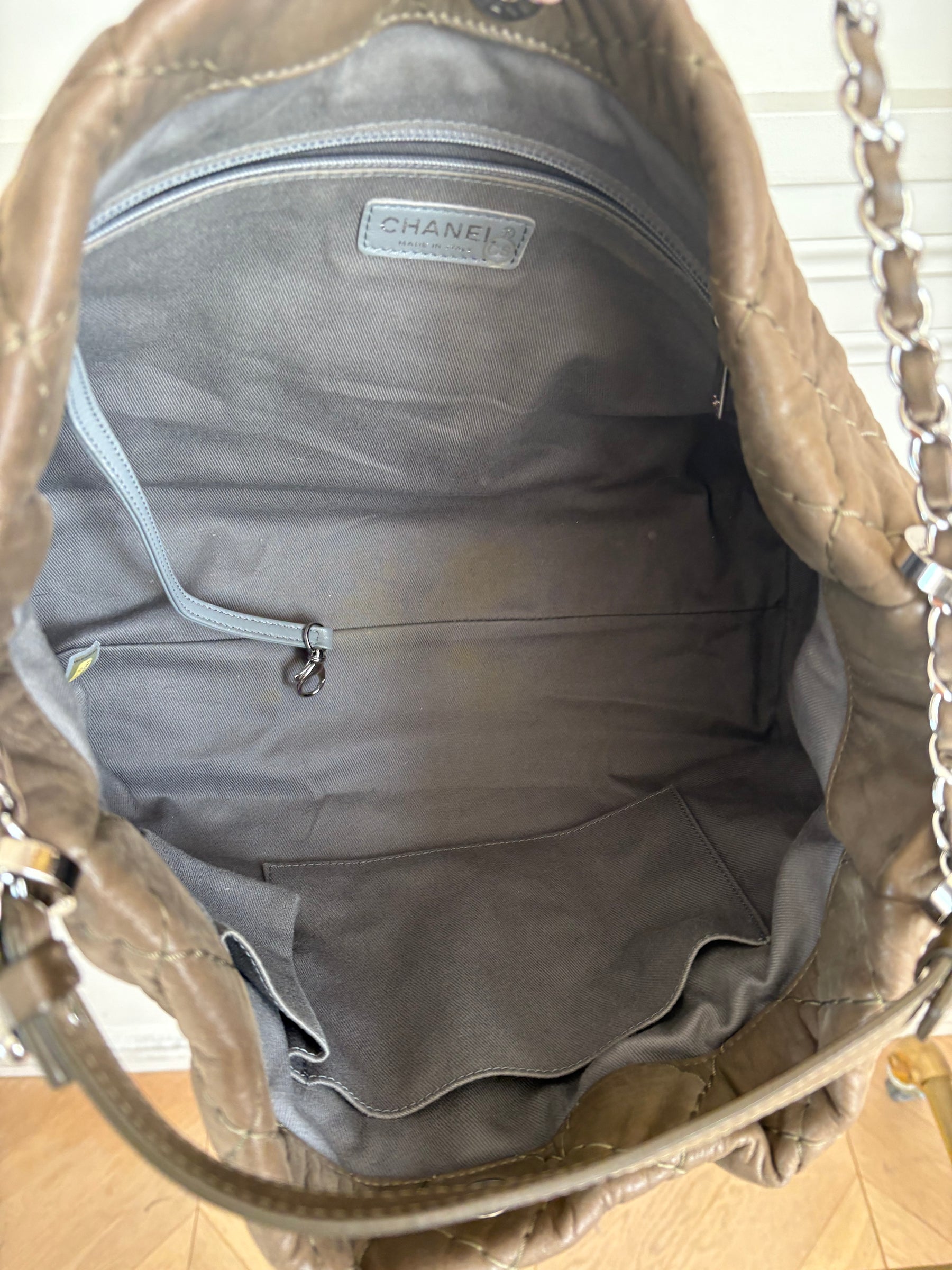 Chanel Taupe Coated Quilted Shoulder Tote