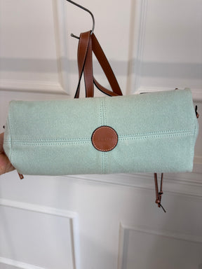 Loewe Mint Canvas and Tan Leather Cushion Tote