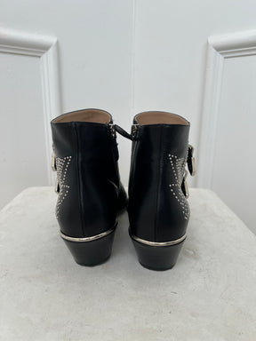 Chloé Black Leather and Silver Studded Susannah, 37.5