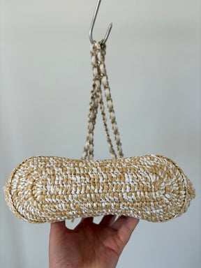 Chanel Natural and White Raffia Chain Leather Tote Bag