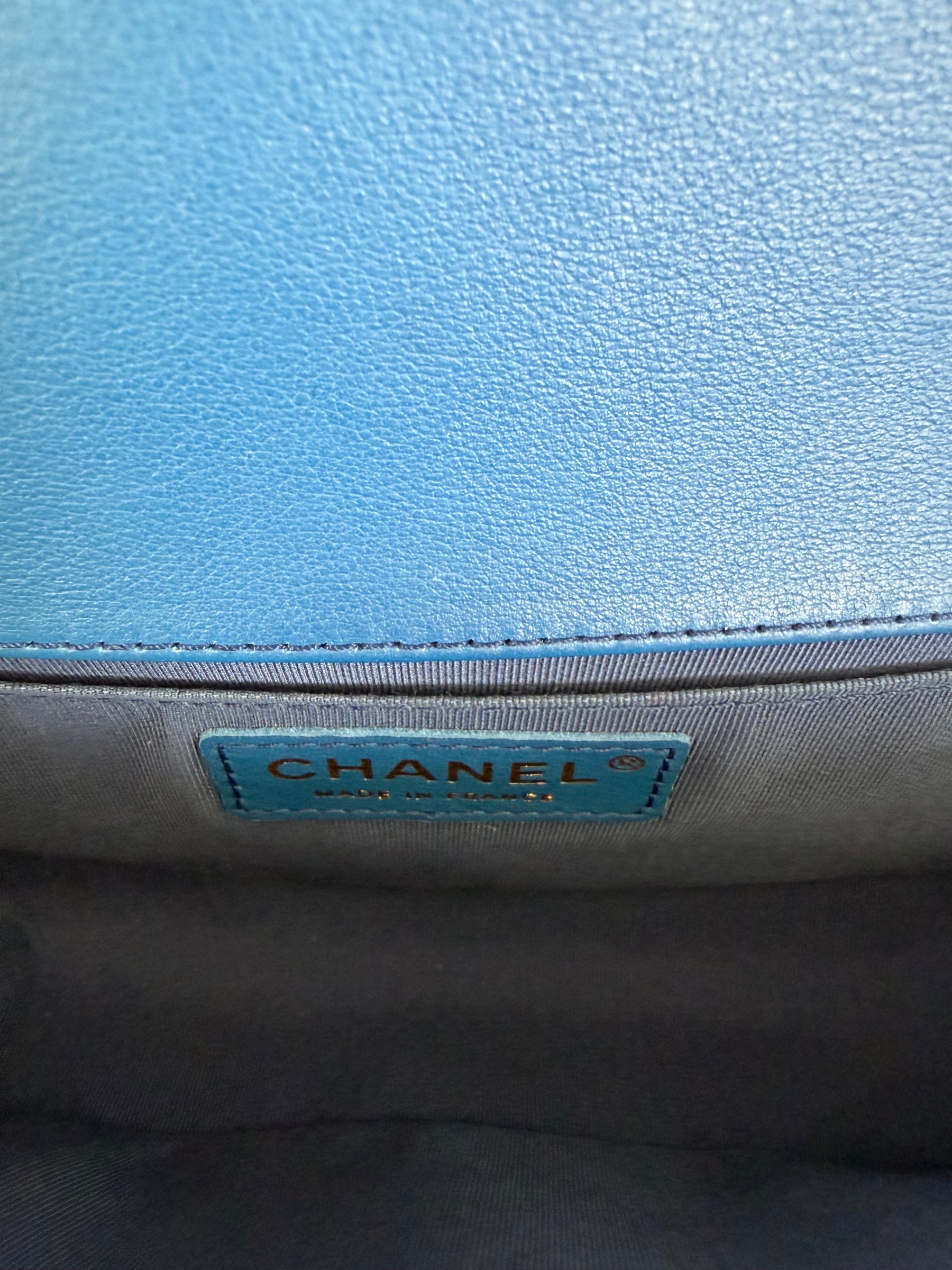 Chanel Blue Lambskin Leather Old Medium Boy Bag