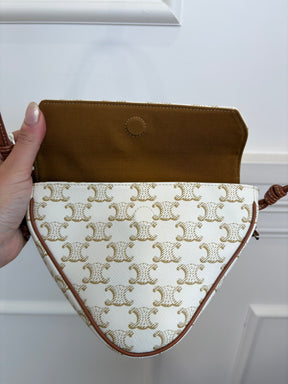 Céline White Canvas Triomphe Logo Triangle Bag