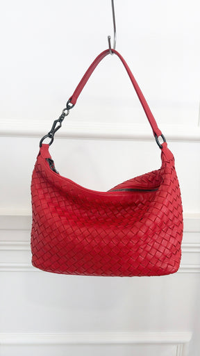 Bottega Veneta Red Intrecciato Leather Shoulder Bag